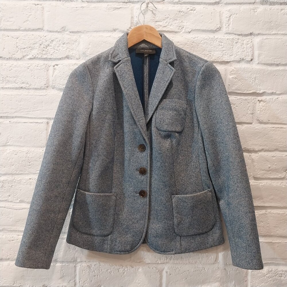 Talbots Blazer Jacket Womens 2 Heather Blue Wool Blend Three Buttons Jacket